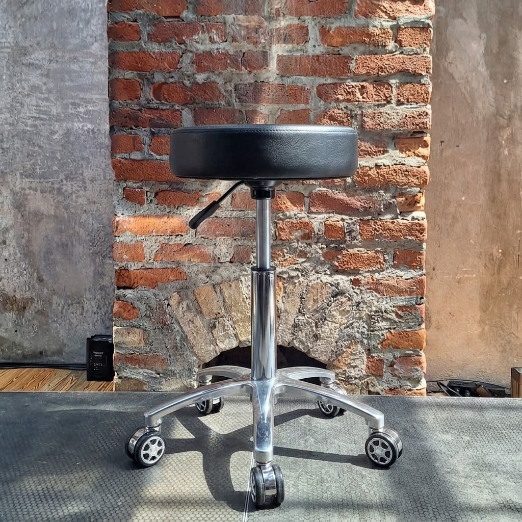 Sgabello nero professionale su ruote disponibile a noleggio